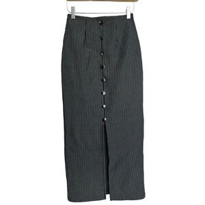 Vintage Lady Foot Locker Pinstripe Front Slit Midi Pencil Skirt